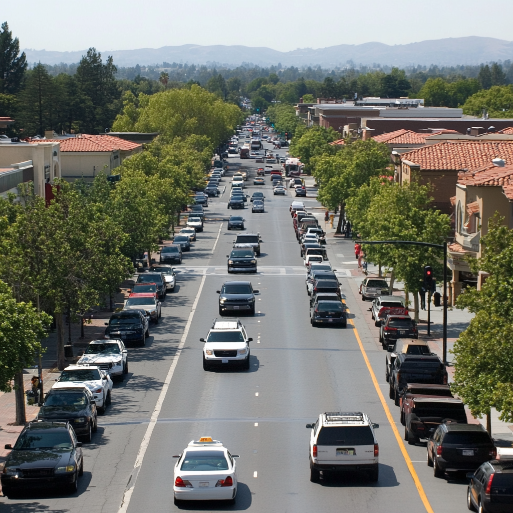 Aerial photograph of modern Walnut Creek with Mt Diablo in the background