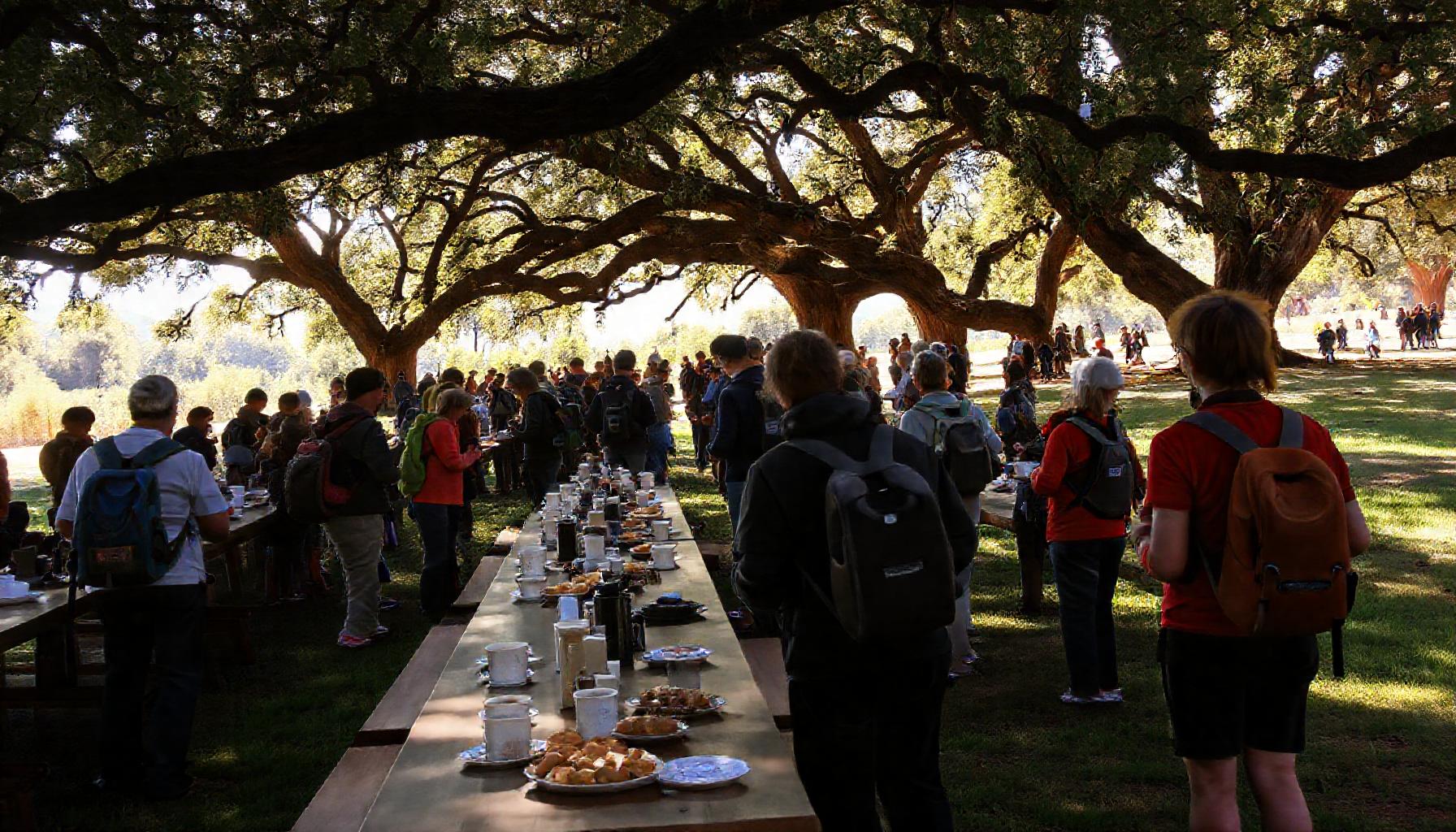 Community breakfast gathering before America 250 Relay trek across Mount Diablo