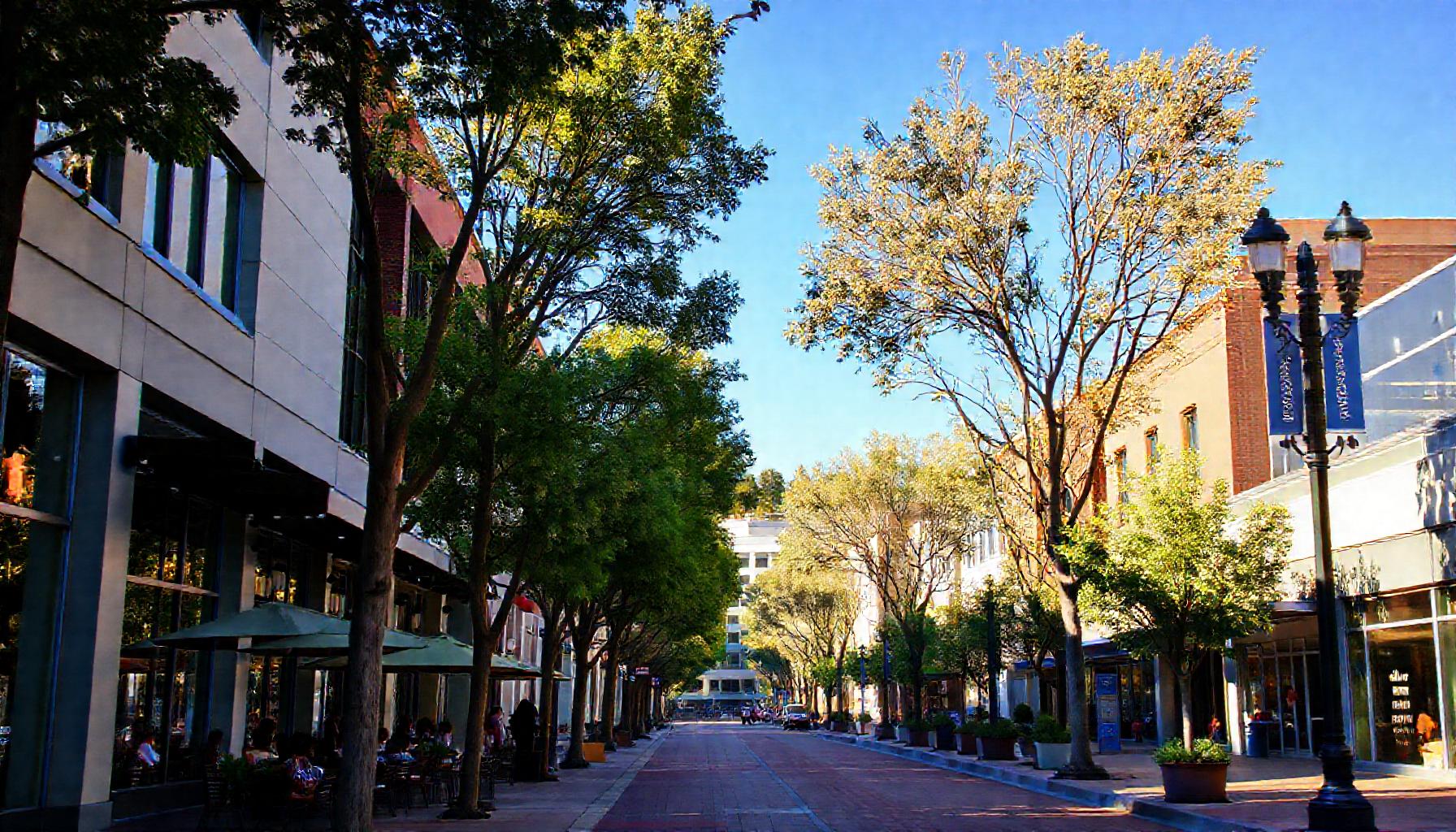 Downtown Walnut Creek California sunny afternoon with restaurants and shops Best of East Bay