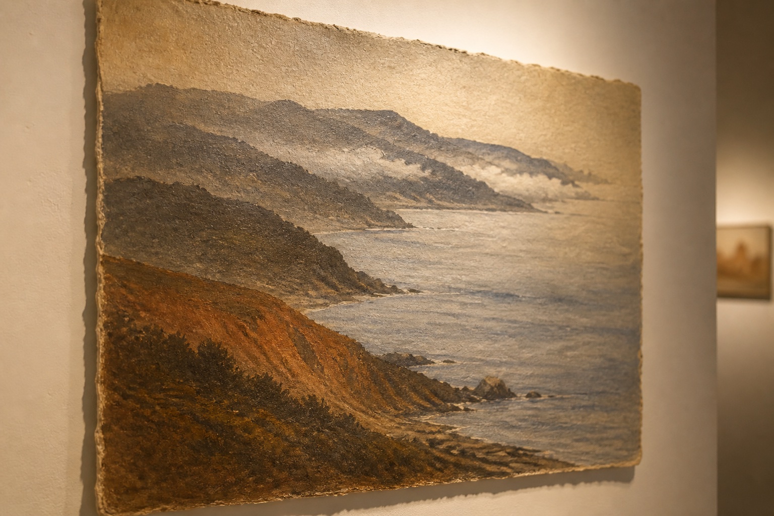 Handmade natural-pigment artwork of a California coastal landscape in the CALeidoscope exhibit