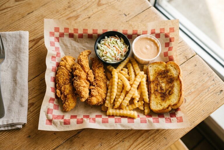 Raising Cane's signature sauce and chicken fingers
