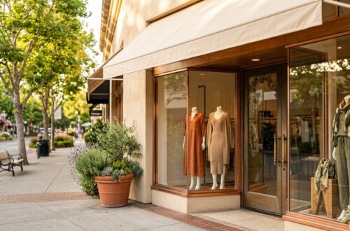 VICI storefront on North Main in Walnut Creek, cream-colored facade with awning and window displays of women's fashion