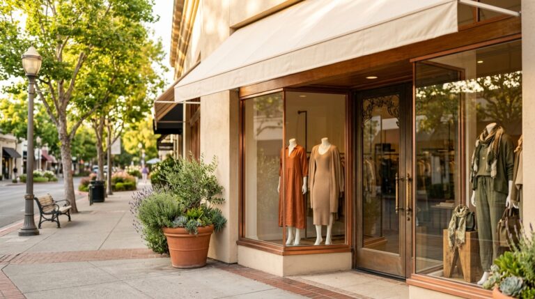 VICI storefront on North Main in Walnut Creek, cream-colored facade with awning and window displays of women's fashion