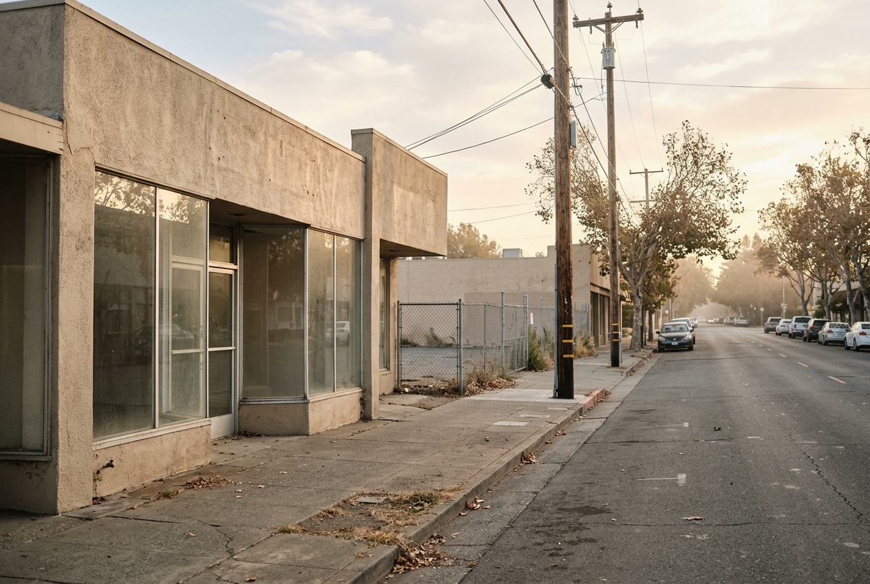 A quiet stretch of downtown Walnut Creek near Locust Street, where a food hall approved in 2018 has not been built
