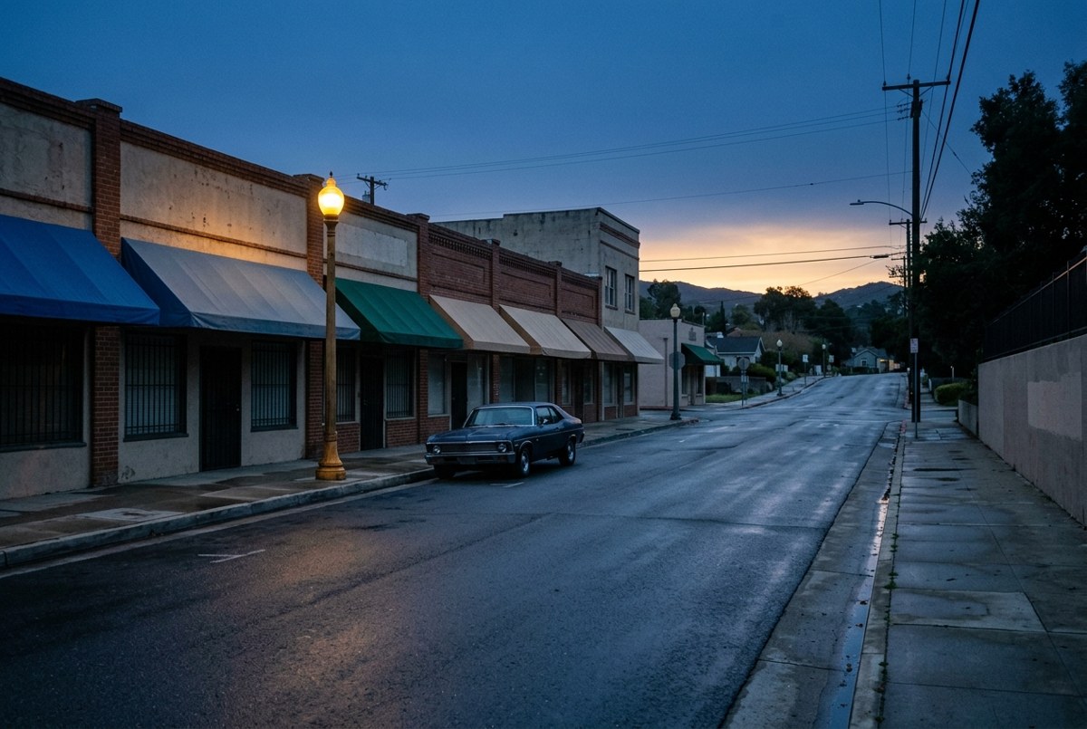 Empty downtown Walnut Creek street at dawn before the day begins