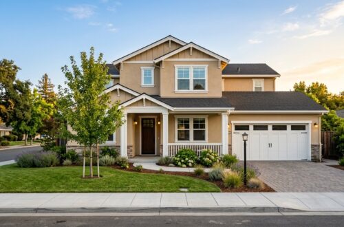 Newly built Walnut Creek home with a two-car garage and a landscaped front yard